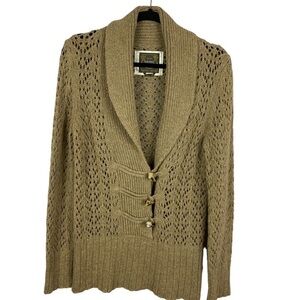 Old Navy Knit Collared Angora Lambs Wool Blend Sweater Cardigan Medium Tan